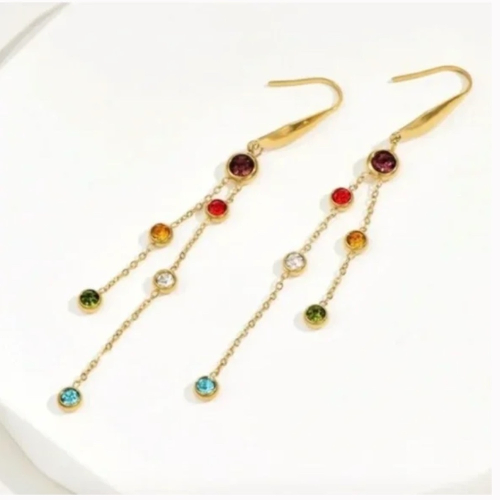 ❤️ FREE Rainbow Pendant Tiered Round Circle Drop Boho Peasant Hipster Earrings